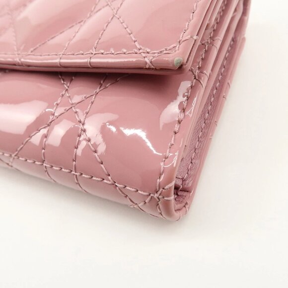 ❤️Christian Dior Lady Dior Canage Patent Leather Tri-fold Wallet Pink ❤️ - Picture 5 of 16